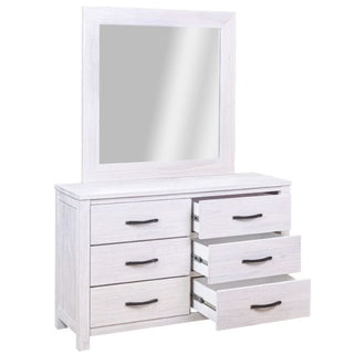 Florida Brushed White Wash Dresser and Mirror Kit With Open Drawer