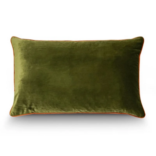 Forest Velvet Cushion with Orange Piping 