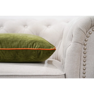 Forest Velvet Cushion with Orange Piping Close-up