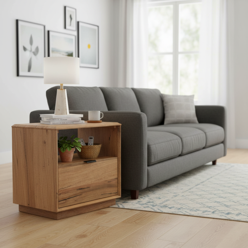 Galway Charm: Elegant Natural Marri Wood 1 Drawer Lamp Table