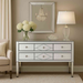 Glamourous Six-Drawer Reflection Chest With lamps and Vases
