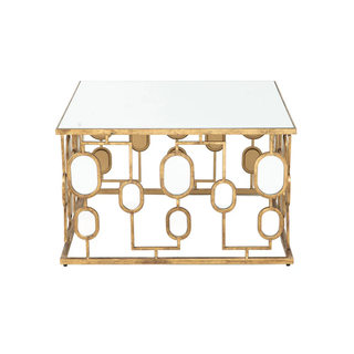 Gleaming Elegance: Square Mirror Top Gold Coffee Table Close Up Look