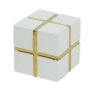 Gold-Banded Ceramic Cube Decor 8.5cm