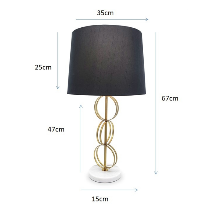 Product dimension diagram of Gold Circles Lamp.