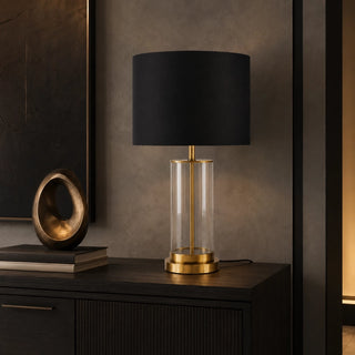 Gold Plated Glass Lamp Gold Touch Black Shade Setup in a Modern Entryay