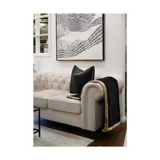 Gold Trim Double Sided Pipping Black Throw Set