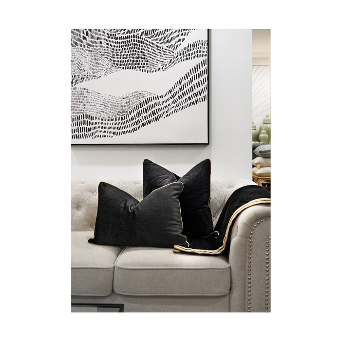 Gold Trim Double Sided Pipping Black Throw Set double pillows