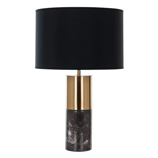 Gold and Marble Round Base Table Lamp With a round Black shade - Shopica 