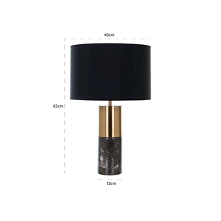 Gold and Marble Round Base Table Lamp With a round Black shade dimensions