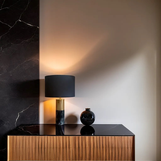 Gold and Marble Round Base Table Lamp With a round shade White Or Black - Shopica 