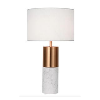 Gold and Marble Round Base Table Lamp With a round White shade - Shopica 
