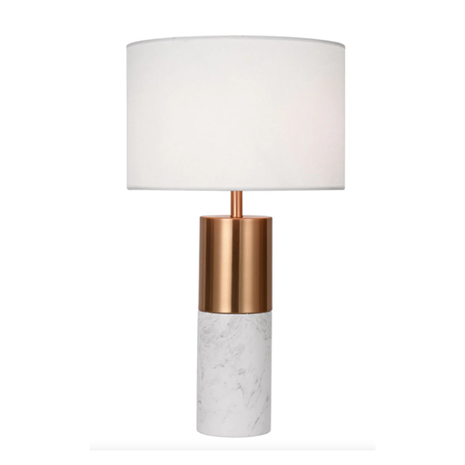 Gold and Marble Round Base Table Lamp With a round White shade - Shopica 