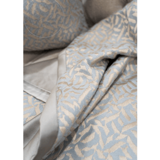 Gold and Silver Blue Pattern Throw with Satin Trim Close-up