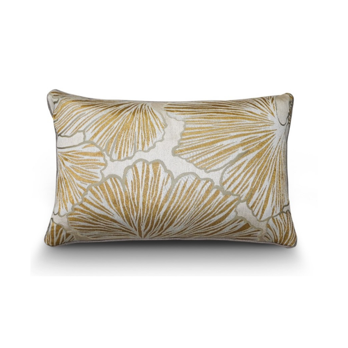 Gold and White Leaf Pattern Cushion 40 x 60 cm