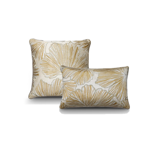 Gold and White Leaf Pattern Cushions