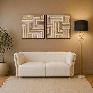 Abstract Metal Floor Lamp on Marble Base with Black Drum Shade