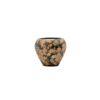 Golden Blossom Floral Ornate Black Vase