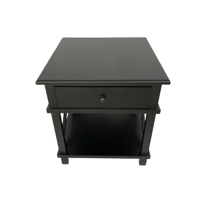 Hampton Black Bedside Table open drawer Top View