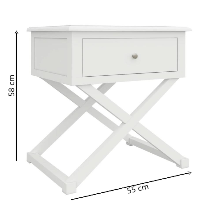 Hampton Elegance Side Table Opulent X-Leg Design in Pristine White Dimensions