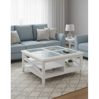 Hampton Glass Top Square Coffee Table White