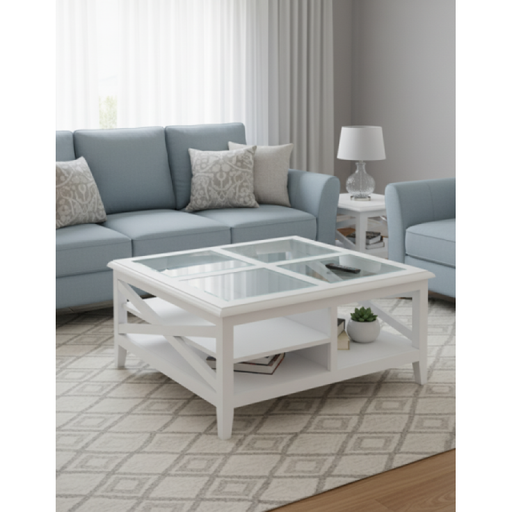 Hampton Glass Top Square Coffee Table White
