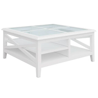 Hampton Glass Top Square Coffee Table White Close Up Look