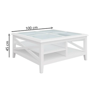 Hampton Glass Top Square Coffee Table White Dimensions