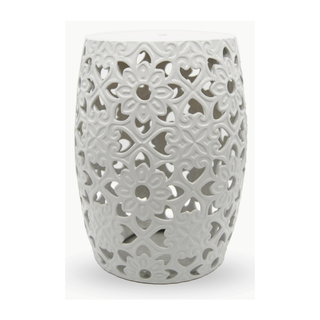 Hamptons White Ceramic Lace Pattern Stool