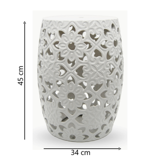 Hamptons White Ceramic Lace Pattern Stool Dimension