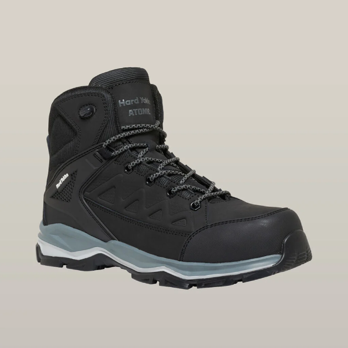 Hard Yakka Atomic Lace & Zip Safety Toe Tradie Work Boots Black outer side view