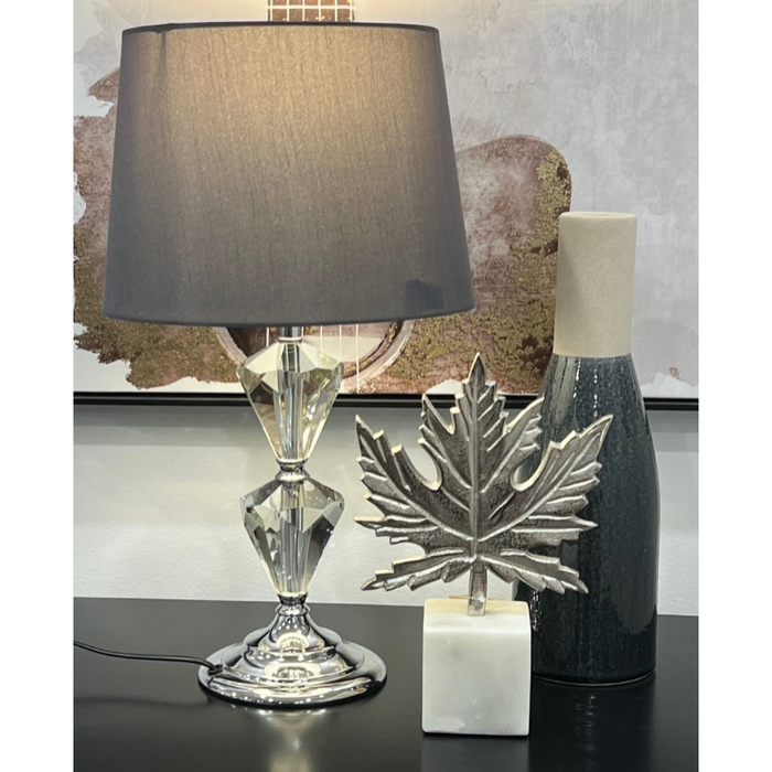 Hills Crystal Clear Table Lamp With Black Shade turned on