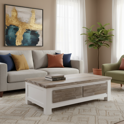 Homestead Solid Acacia Wood Coffee Table With 2 Drawer