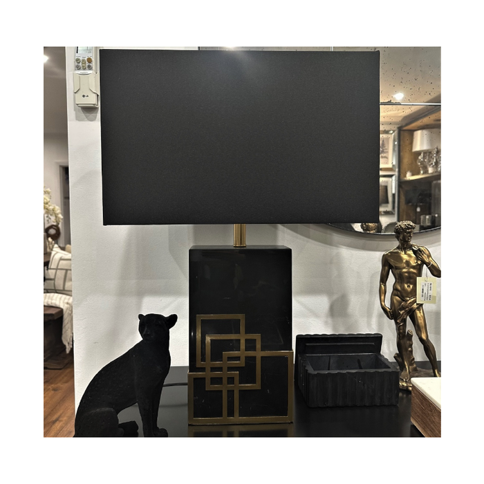 Hugo Marble Base & Rectangular Black Shade Table Lamp on console