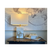 Hugo Marble Base & Rectangular White Shade Table Lamp turned on