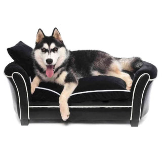 Husky on Large Velvet Black & White Premium Pet Sofa Bed