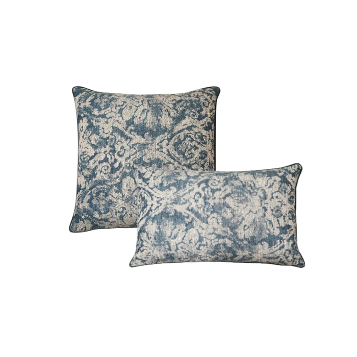 Cream and Blue Modern Pattern Woven Cushion - Duck Feather Insert