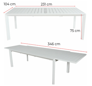 Icaria White Outdoor Expansion Table Dimensions