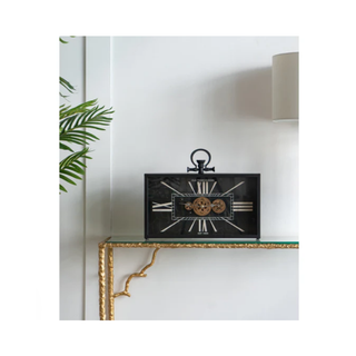 Innovative Gears Wide Table Clock on a Glass Panel