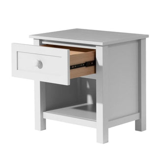 Jesse Single Drawer Bedside Table - White Open Drawer