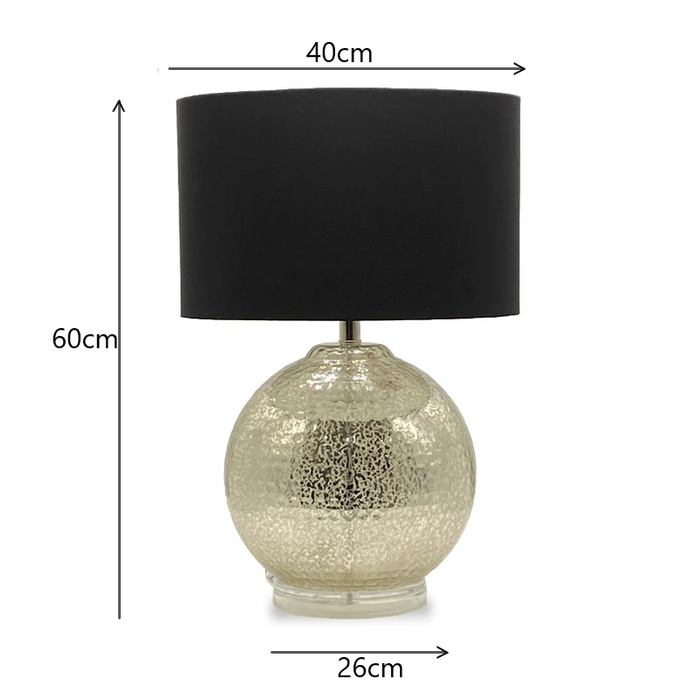 Dimensions diagram – Kensington Gold Globe Lamp 60 cm high × 40 cm wide with 26 cm base for balanced modern lighting.