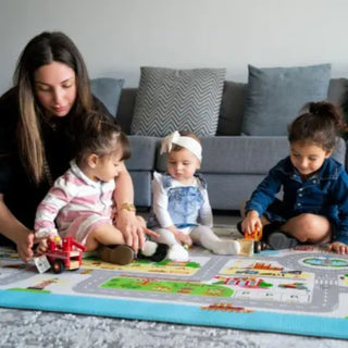 Kids Playing on the Love N Care 190x130cm Playmat Road Map