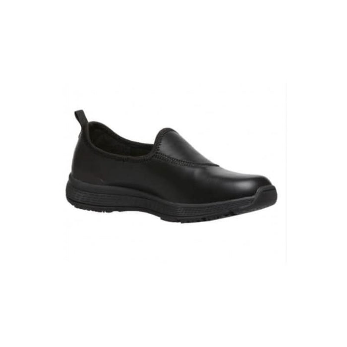 King Gee Superlite Slip On Black Leather Safety Shoes Black Side Look