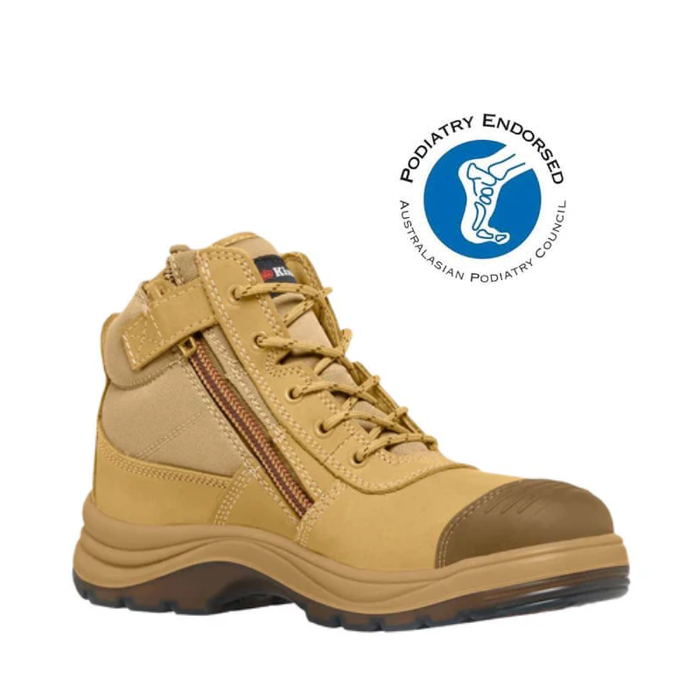 King Gee Tradie Zip/Lace Steel Cap Safety Work Boots 5" Wheat