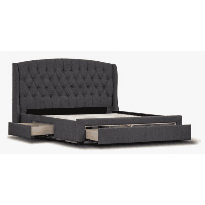 Kingston upholstered storage bed with drawers open dark grey color