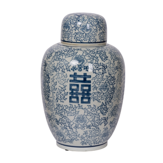 Large Traditional Chinoiserie Blue & White Round Ginger Jars