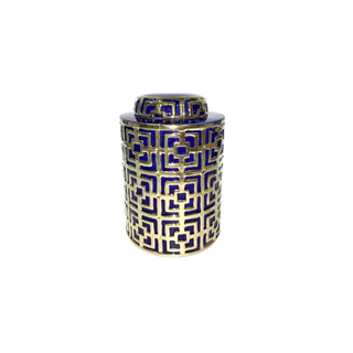 Large Victoria Navy & Gold Jar