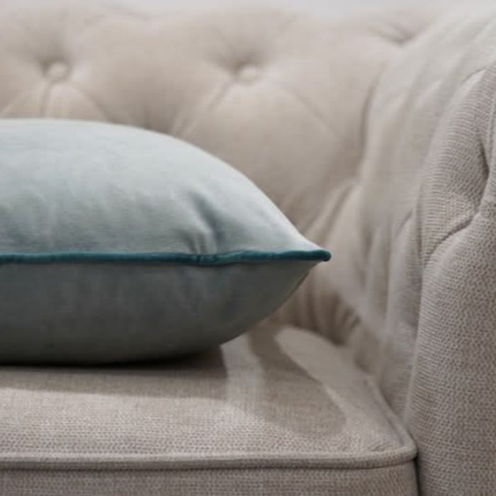 Light Acqua Blue Velvet Cushion Close Up Look