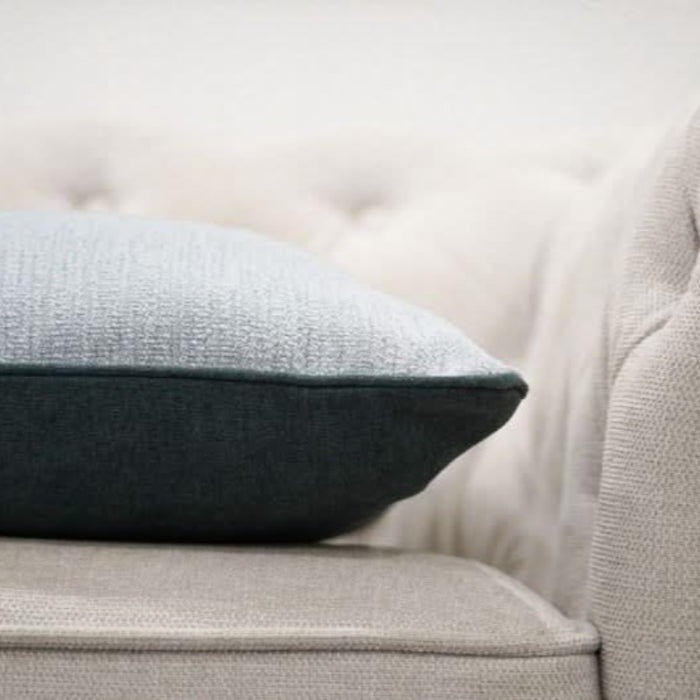 Light Blue and Deep Acqua Blue Reversible Cushion Close Up Look