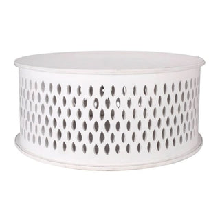 Lumina Mosaic: Round White Mango Wood Coffee Table Close Up Look 