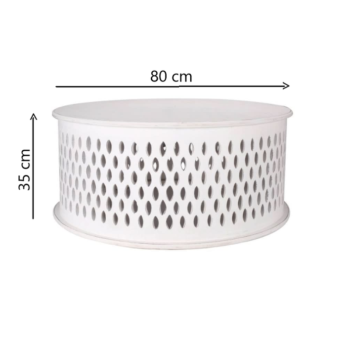 Lumina Mosaic: Round White Mango Wood Coffee Table Dimensions